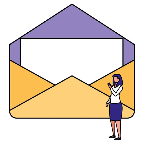 Vrouw met envelop mail — Stockvector