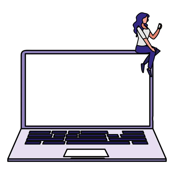 Mulher usando computador portátil —  Vetores de Stock