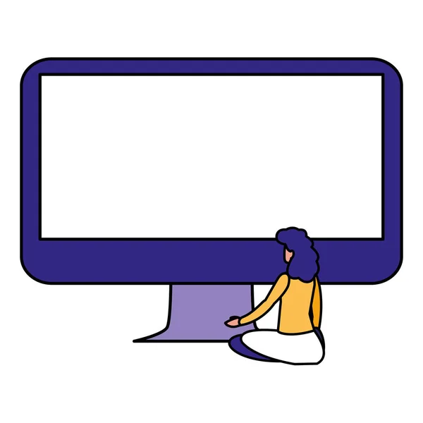 Mulher usando computador desktop —  Vetores de Stock