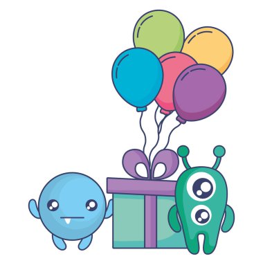 hediye ve balon helyum karakterlerle deli canavarlar