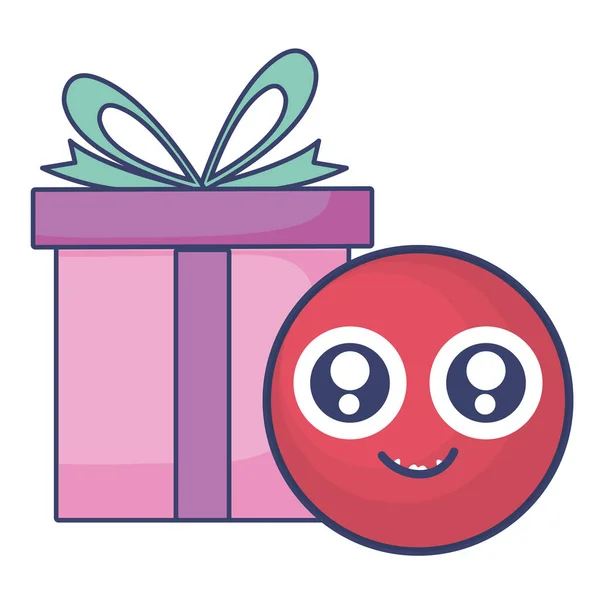 Emoticono cara con regalo caja presente — Vector de stock