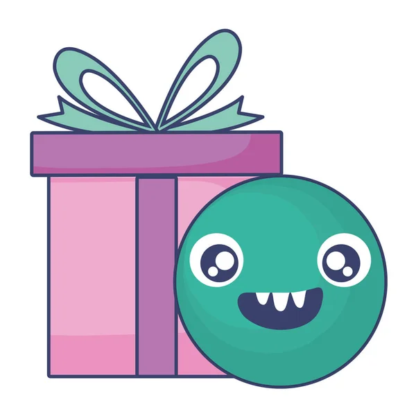 Emoticono cara con regalo caja presente — Vector de stock