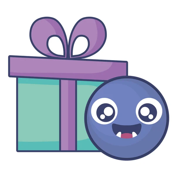 Emoticono cara con regalo caja presente — Vector de stock