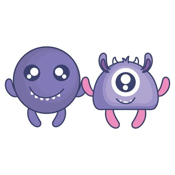 Monstruos locos pareja personajes cómicos — Vector de stock