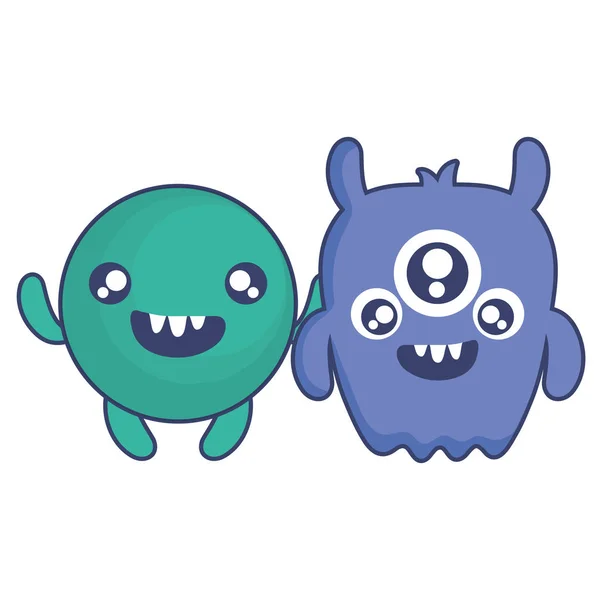 Monstruos locos pareja personajes cómicos — Vector de stock