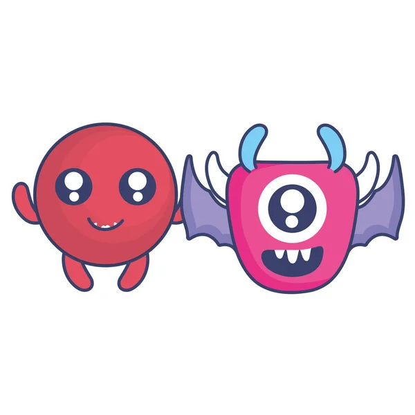 Monstruos locos pareja personajes cómicos — Vector de stock