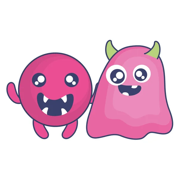 Monstruos locos pareja personajes cómicos — Vector de stock