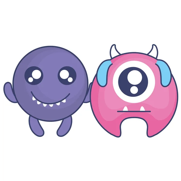 Monstruos locos pareja personajes cómicos — Vector de stock