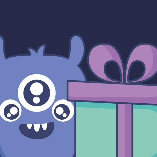 Verrücktes Monster mit Geschenk-Comicfigur — Stockvektor