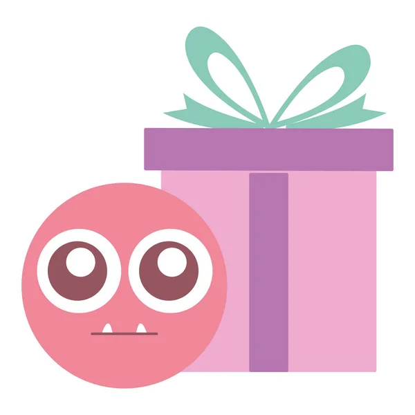 Faccina emoticon con giftbox presente — Vettoriale Stock