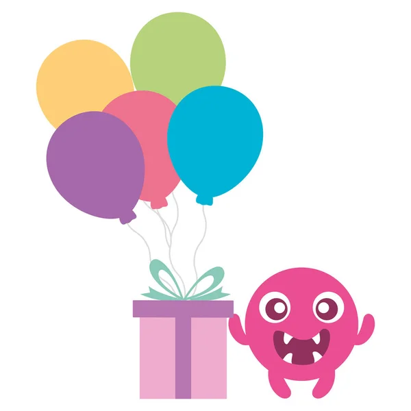 Emotikony tvář s balónky helium a dárek — Stockový vektor