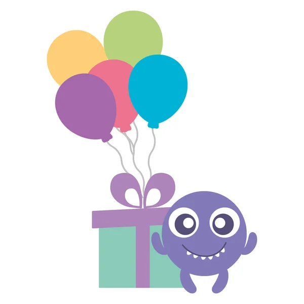 Emoticono cara con globos helio y regalo — Archivo Imágenes Vectoriales