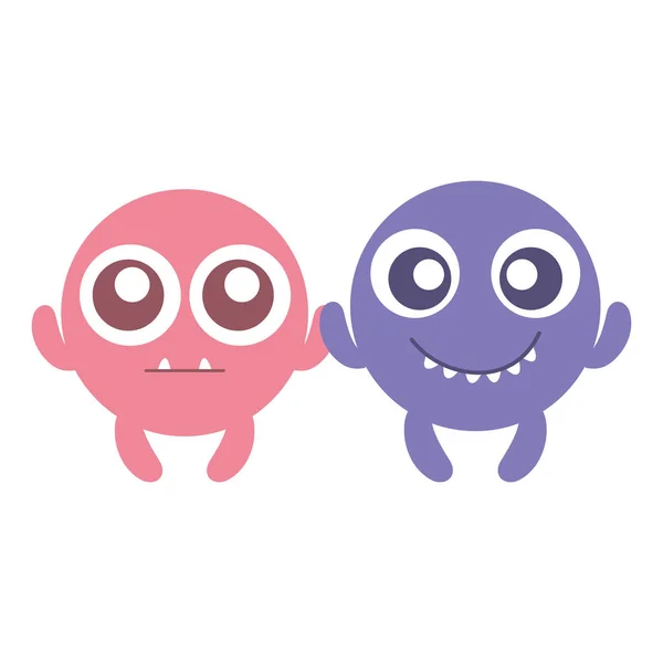Emoticonos caras con dientes locos pareja personajes — Archivo Imágenes Vectoriales
