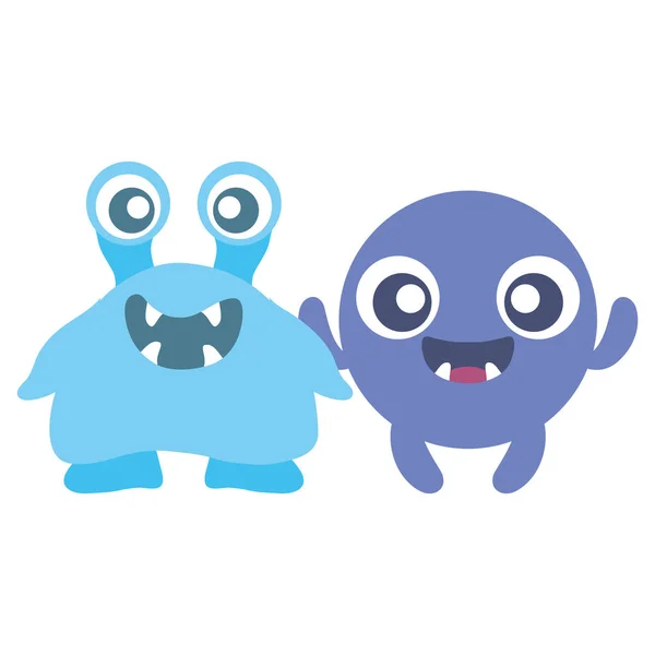 Monstruos locos pareja personajes cómicos — Vector de stock