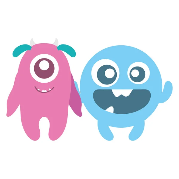 Monstruos locos pareja personajes cómicos — Vector de stock