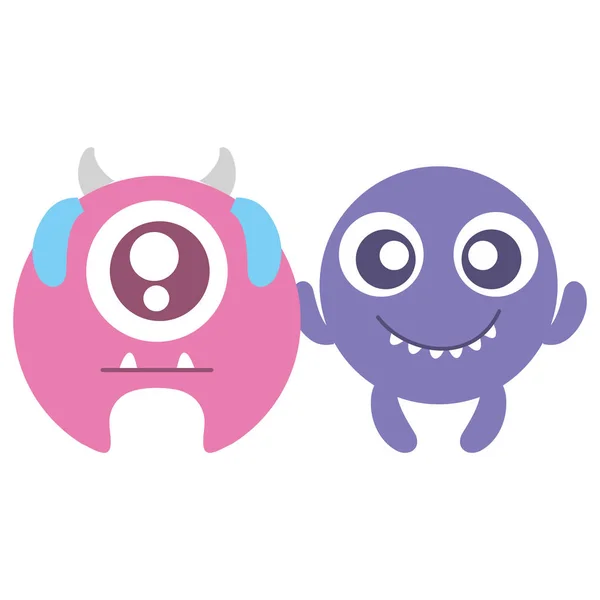 Monstruos locos pareja personajes cómicos — Vector de stock