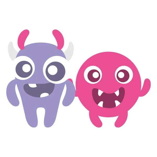 Monstruos locos pareja personajes cómicos — Vector de stock