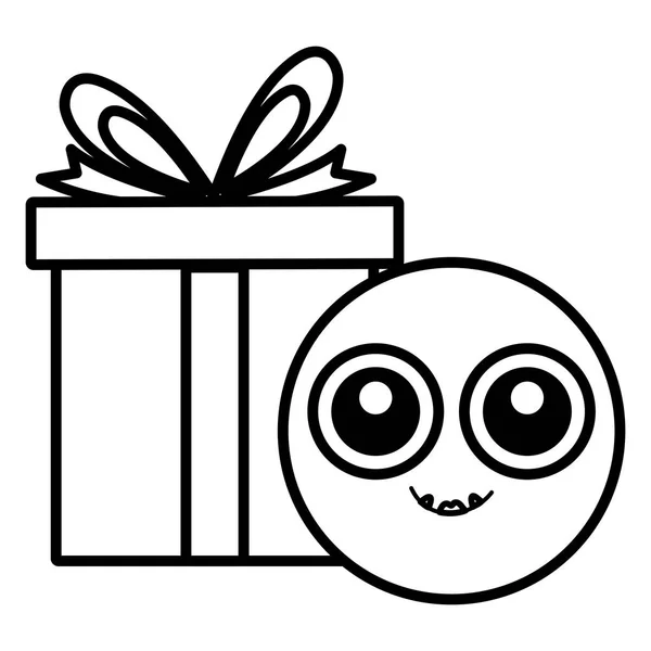 Emoticono cara con regalo caja presente — Archivo Imágenes Vectoriales