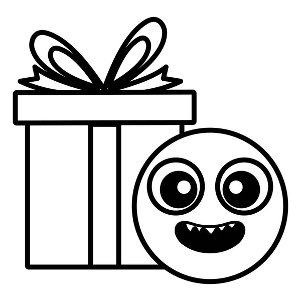 Emotikony tvář s giftbox přítomen — Stockový vektor