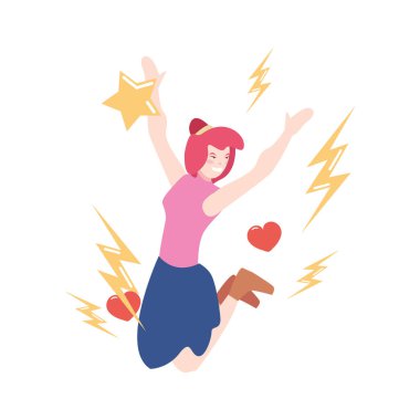happy jumping woman - girl power clipart