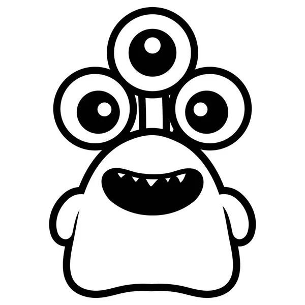 Gek monster met drie ogen komische karakter — Stockvector