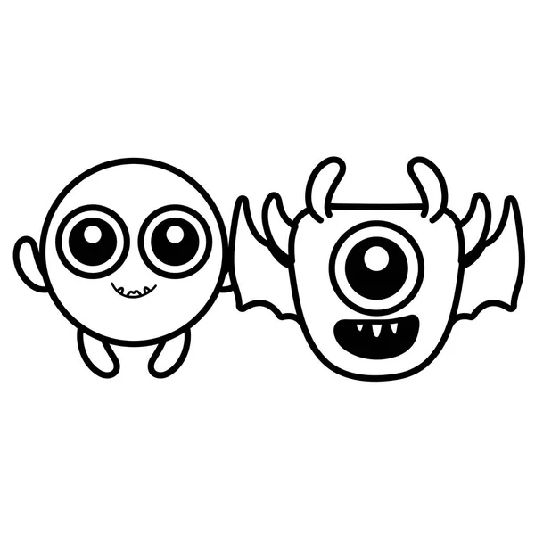 Monstruos locos pareja personajes cómicos — Vector de stock