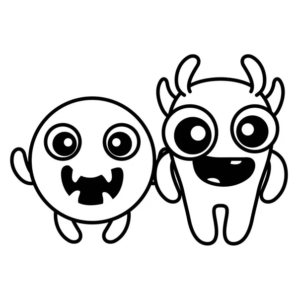 Monstruos locos pareja personajes cómicos — Vector de stock