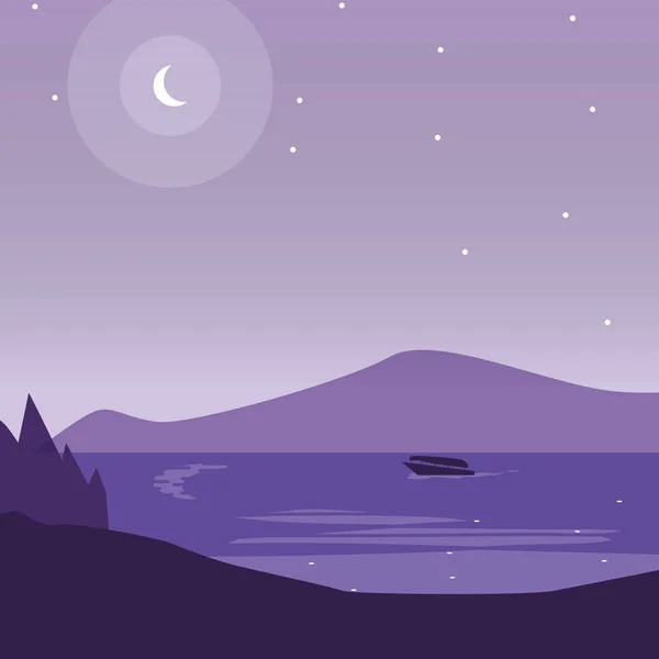 Hermoso lago paisaje escena — Vector de stock