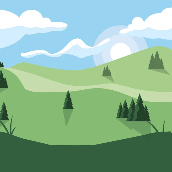 Bosque paisaje escena icono — Vector de stock