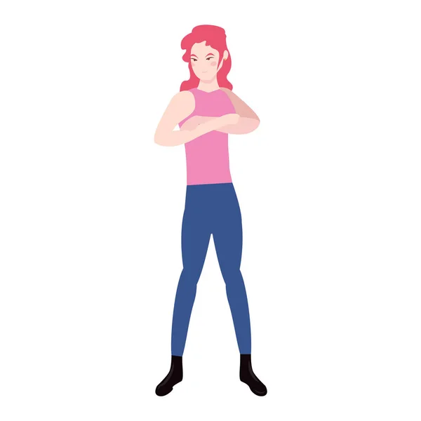 Mujer con retrato de pelo rosa — Vector de stock