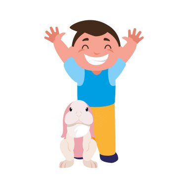 boy gülümseyerek ve tavşan