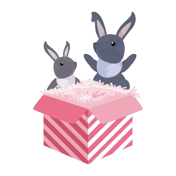 Conejos caja de regalo feliz Pascua — Vector de stock