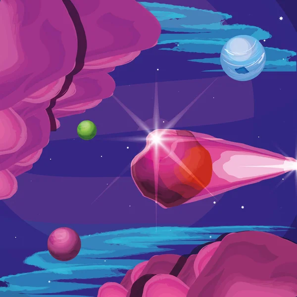 Espace avec astéroïde vol scène de l'univers — Image vectorielle