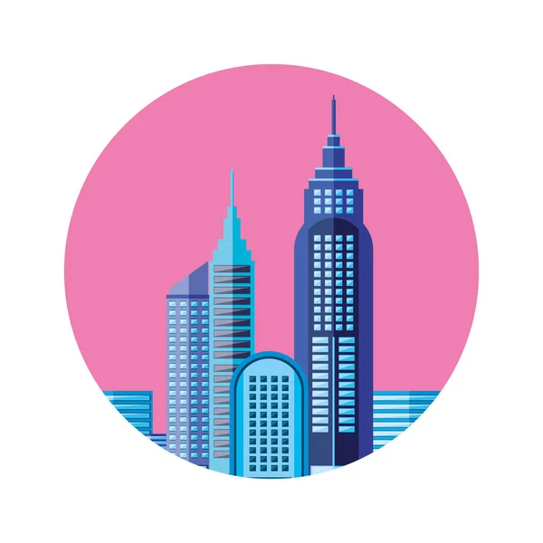 建物景観シーン空円形のフレーム ピンク — ストックベクタ
