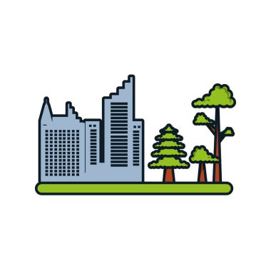 Bina Cityscape ağaç bitki ile