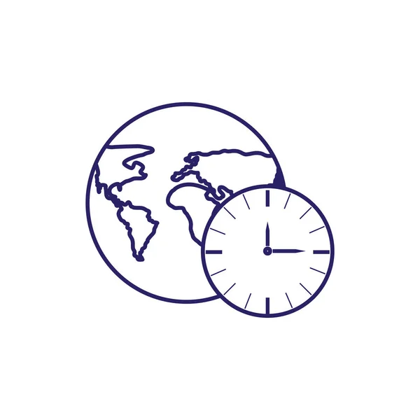 Planeta tierra del mundo con reloj del tiempo — Vector de stock