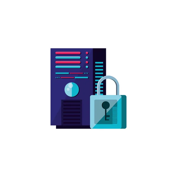 Data center with padlock isolated icon — Stock Vector