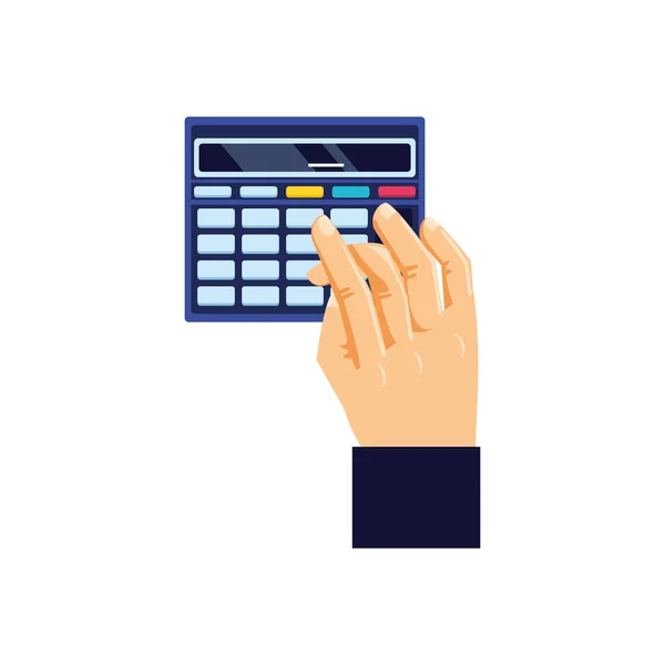 Mão com calculadora matemática finanças ícone —  Vetores de Stock