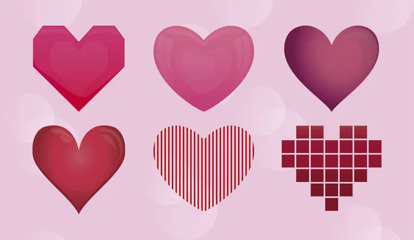 Herzensset und Valentinstag-Karte — Stockvektor