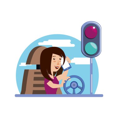 kadın sepeti Smartphone ile trafik ışık kullanarak sürüş