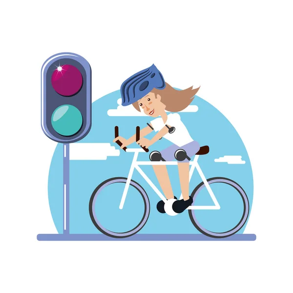 Bicicleta de paseo de mujer con carácter ligero trafic — Vector de stock