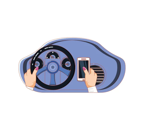 Человек водитель автомобиля с помощью смартфона — стоковый вектор