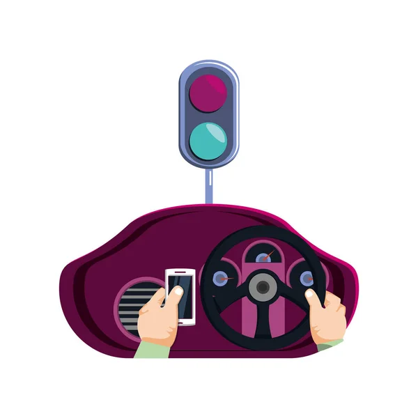 Person driver car using smartphone — Stock Vector