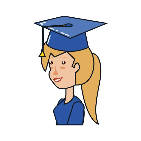 Jeune femme avec chapeau graduation — Image vectorielle