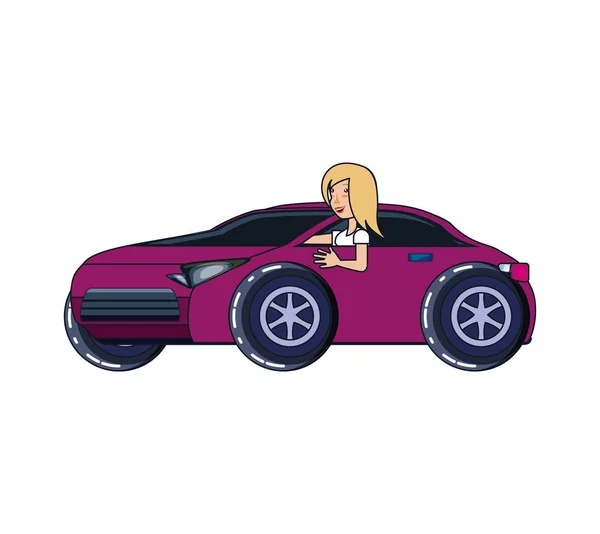 Mulher motorista carro avatar personagem — Vetor de Stock