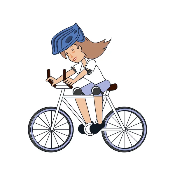 Mujer joven montando bicicleta — Vector de stock