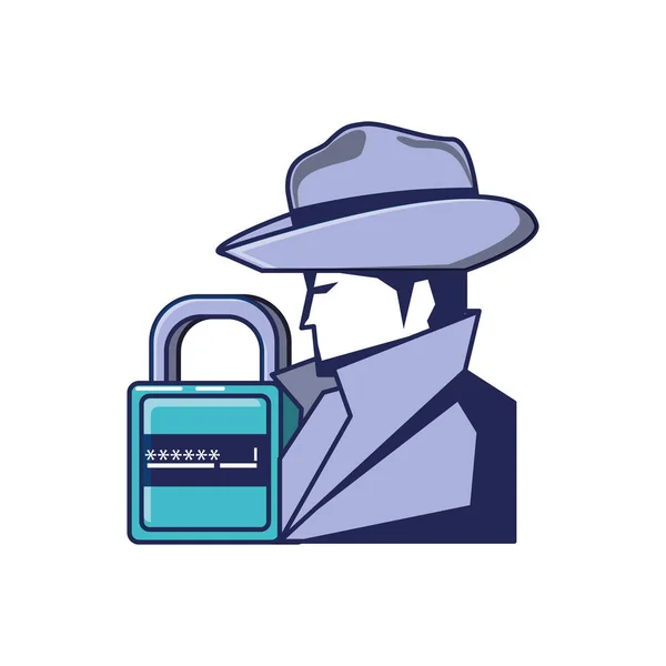 Cyber security agent and padlock with password — Stock Vector