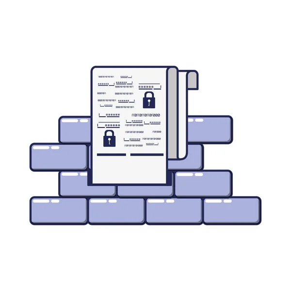Siber Güvenlik Duvarı belgelerle — Stok Vektör