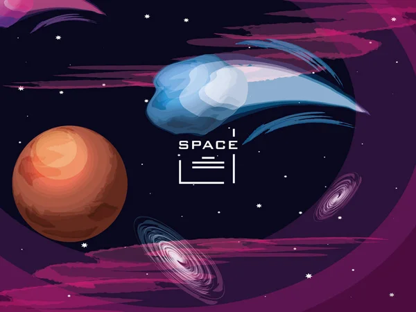 Espacio con Marte planeta universo escena — Vector de stock