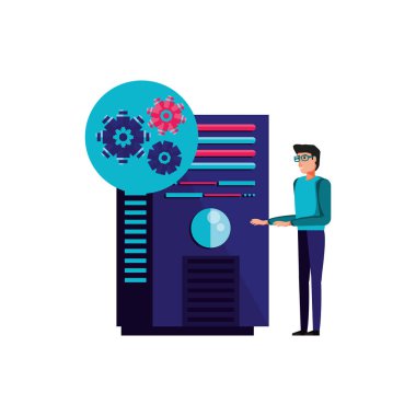 genç adam ile veri merkezi